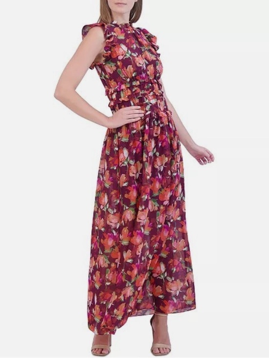 Vince Camuto Dresses & Skirts - Vince Camuto Burgundy Floral Ruffled Chiffon Maxi Dress